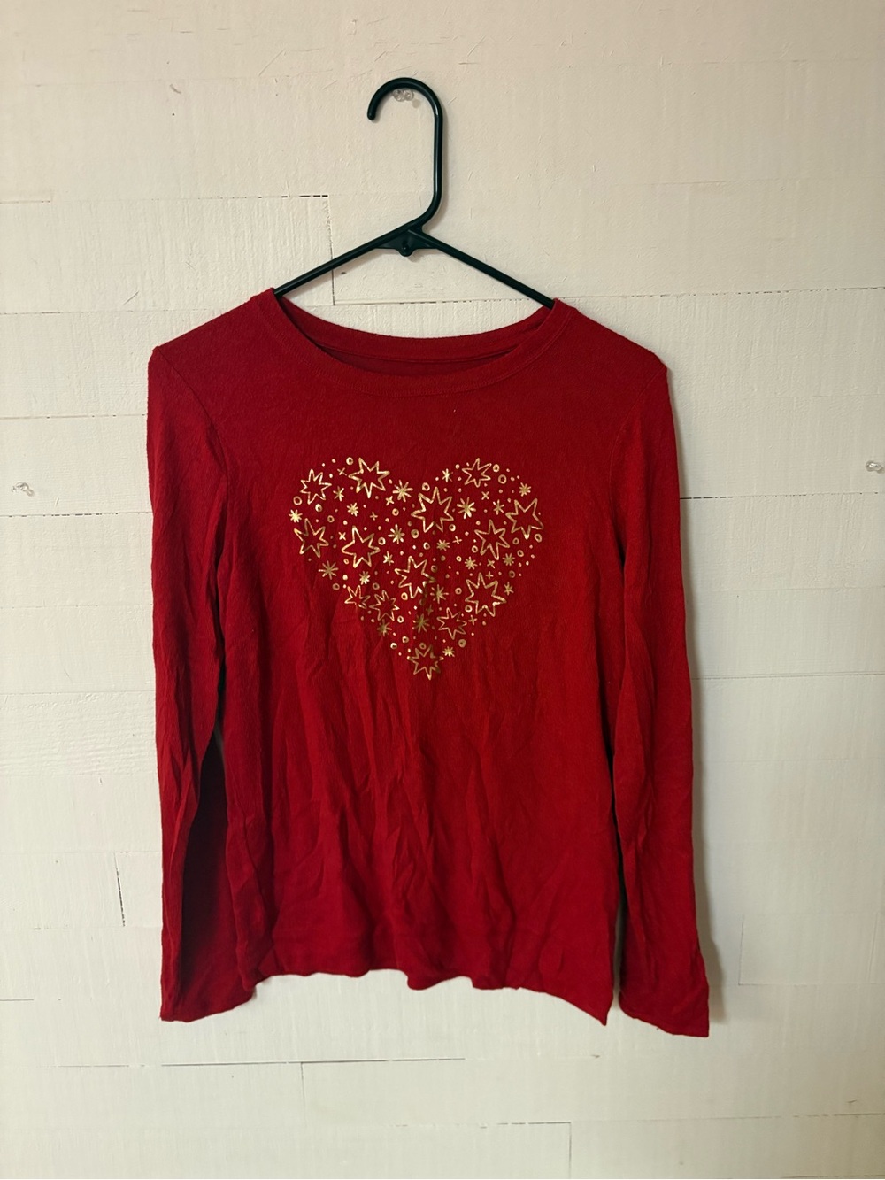 Cat & Jack Girls XL Red Gold Heart Stars Long Sleeve Top